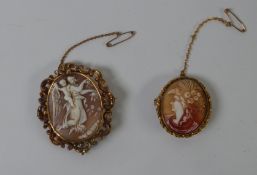 VICTORIAN OVAL SHELL CAMEO BROOCH, depicting an infant waving and being carried away on the back