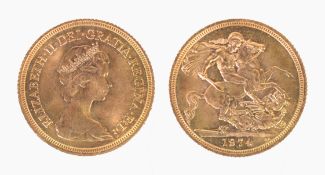 QUEEN ELIZABETH II 1974 GOLD UNCIRCULATED FULL SOVEREIGN