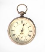 WALTHAM 19th CENTURY OPEN FACED POCKET WATCH with keywind movement, white roman two-part dial,