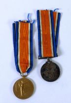 TWO WWII SERVICE MEDALS WITH RIBBONS viz 1914 - 1918 medal and 1914 - 1919 medal engraved to