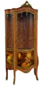 LOUIS XVI STYLE VITRINE CABINET with serpentine half glazing over painted panels and embellished