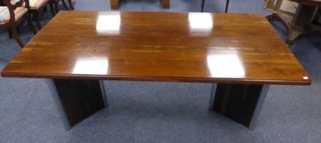 1970s ROSEWOOD AND CHROMIUM PLATED STEEL FOLD-OVER EXTENDING DINING TABLE, designed by Tim Bates, 70