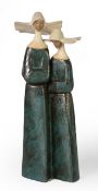 LLADRO BUFF COLOURED SEMI-PORCELAIN MODEL OF TWO SPANISH NUNS, their faces reserved in the