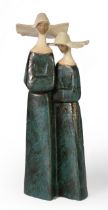 LLADRO BUFF COLOURED SEMI-PORCELAIN MODEL OF TWO SPANISH NUNS, their faces reserved in the