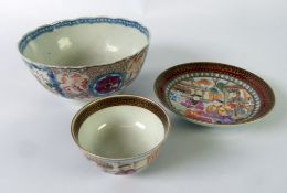 18th 19th CENTURY CLOISONNE FAMILLE ROSE porcelain bowl, the exterior painted in two reserves