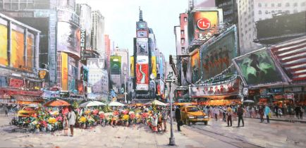 HENDERSON CISZ (1960) ARTIST SIGNED LIMITED EDITION COLOUR PRINT ON CANVAS ‘Times Square in