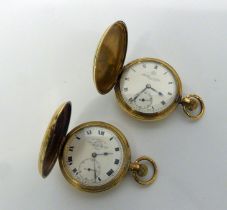 THOMAS RUSSELL ROLLED GOLD HUNTER POCKET WATCH with keyless movement, white roman dial with