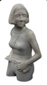 MODERN WELL SCULPTED WOODEN WHITE PAINTED YOUNG FEMALE FIGURE HALF-LENGTH WEARING A CRUCIFIX