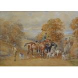 ATTRIBUTED TO JOHN ATKINSON (1863-1924) WATERCOLOUR Landscape with figures, horses and hounds Fox