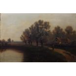 UNATTRIBUTED (LATE 19TH/ EARLY TWENTIETH CENTURY) OIL ON CANVAS Riverscape with figure and
