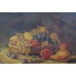 XAVIER SAGER (1881-1969) OIL ON CANVAS Still Life- basket of fruit Signed 14 ¾” x 21 ½” (37.4cm x
