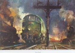 AFTER TERENCE CUNEO SIX UNSIGNED REPRODUCTION COLOUR PRINTS of Railway subjects Each 11" x 16 ¾" (