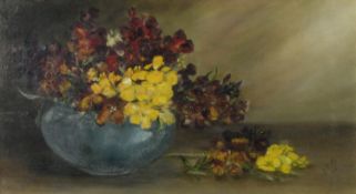 J C M (EARLY TWENTIETH CENTURY) OIL ON CANVAS Still life- vase of flowers Initialled and dated (19)