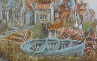 BUTTERWORTH (TWENTIETH CENTURY) 4 WATERCOLOUR ‘Pots & Boats at Rest, Robin Hoods Bay’ Signed and