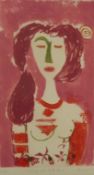 KATRIEN CAYMAX (1951-2006) ETCHING PRINTED IN COLOUR Female naked half length Signed, indistinctly