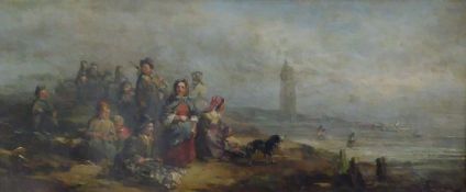 JOHN ZATTER (NINETEENTH CENTURY) OIL ON PANEL Shore scene with figure awaiting the boats