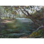 CLIFFORD KENWORTHY (TWENTIETH/ TWENTY FIRST CENTURY) OIL ON BOARD ‘Sand Bed Wheel, River Hodder’