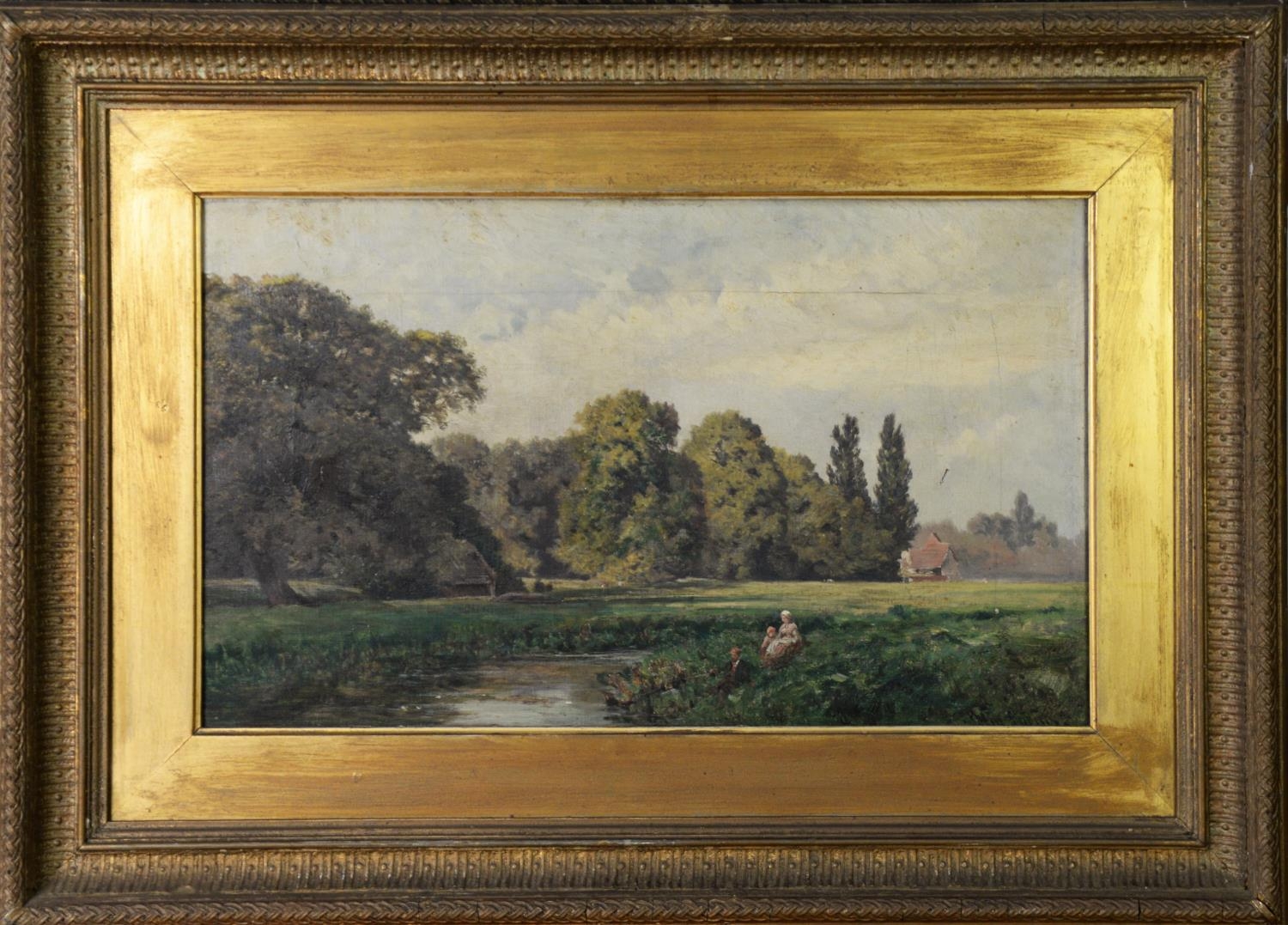 JOHN SURTEES (1817-1915) OIL ON CANVAS ‘Marlow Meadows’ Signed, further signed and titled to label - Image 2 of 2