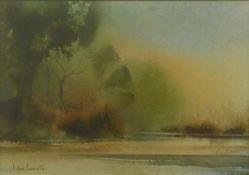 JOHN LEWIS (TWENTIETH CENTURY) WATERCOLOUR ‘Reflections at Coate’ Signed, titled to label verso 5 ½”