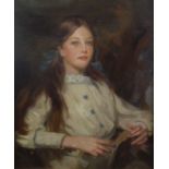 J H SMITH (EARLY TWENTIETH CENTURY) OIL PAINTING ON CANVAS Portrait of a young lady, holding an open