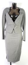 VIVIENNE WESTWOOD: Light grey Spandex/Wool blend three piece skirt suit with corset top, jacket