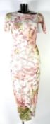 VIVIENNE WESTWOOD GOLD LABEL: Puce stylized floral printed white silk two piece skirt and top