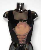 VIVIENNE WESTWOOD ANGLOMANIA: Black cotton t-shirt with rose gold printed corset design, size S,