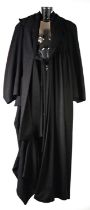 VIVIENNE WESTWOOD: Black full length virgin wool overcoat with gold viscose lining, size 12