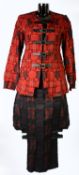 BICHE DE BERE: Red patchwork tartan kilt set/suit, with buckled jacket and skirt, size XS [2]