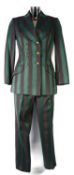 VIVIENNE WESTWOOD GOLD LABEL: Green and black striped woolen trouser suit, size 10 jacket and size