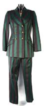 VIVIENNE WESTWOOD GOLD LABEL: Green and black striped woolen trouser suit, size 10 jacket and size