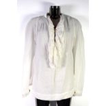 VIVIENNE WESTWOOD GOLD LABEL: White linen frock shirt with lace cuffs and collar, size 10