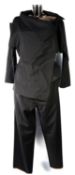 VIVIENNE WESTWOOD: Black wool and mohair blend pant suit with tunic jacket lined in gold coloured