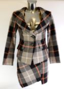 VIVIENNE WESTWOOD ANGLOMANIA: Grey, black and salmon plaid Italian wool miniskirt suit, Size S