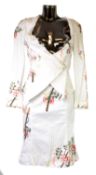 VIVIENNE WESTWOOD ANGLOMANIA: White cotton and elastane two-piece floral printed skirt suit with