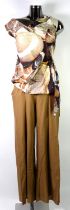 VIVIENNE WESTWOOD: Pair of high waisted cotton and silk blend beige flared trousers, together with