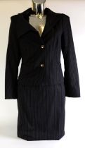 VIVIENNE WESTWOOD RED LABEL: Grey muted blue and red striped lambswool skirt suit with peach rayon-