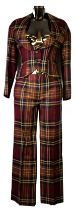 VIVIENNE WESTWOOD ANGLOMANIA: Maroon, yellow and brown tartan trouser suit, size 40