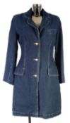 VIVIENNE WESTWOOD ANGLOMANIA: Deep blue denim frock coat with removable faux lambswool lining,