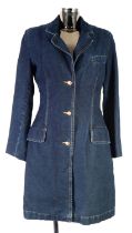 VIVIENNE WESTWOOD ANGLOMANIA: Deep blue denim frock coat with removable faux lambswool lining,