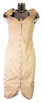 VIVIENNE WESTWOOD GOLD LABEL: Long khaki sleeveless cotton/nylon blend button down dress, size 10