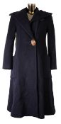VIVIENNE WESTWOOD RED LABEL: Blue wool, angora, and nylon blend ¾ length coat with large single