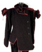 VIVIENNE WESTWOOD: Dark chocolate brown bobble knit virgin wool blend tapering jacket with scrunched