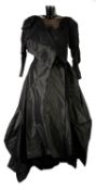 VIVIENNE WESTWOOD GOLD LABEL: Graphite grey cotton/silk blend long gown with scrunched sleeves and