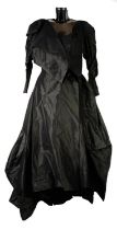 VIVIENNE WESTWOOD GOLD LABEL: Graphite grey cotton/silk blend long gown with scrunched sleeves and