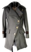 VIVIENNE WESTWOOD ANGLOMANIA: Grey virgin wool five button great coat with tunic lapels, size 42