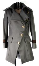 VIVIENNE WESTWOOD ANGLOMANIA: Grey virgin wool five button great coat with tunic lapels, size 42