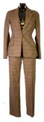 VIVIENNE WESTWOOD GOLD LABEL: Brown and tan tweed viscose rayon blend trouser suit with fitted