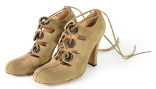 VIVIENNE WESTWOOD: Pair of brown suede leather 'Wing Kid' lace up 4" heels, size 39