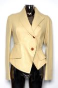 VIVIENNE WESTWOOD RED LABEL: Beige leather single breasted cropped jacket, size 42